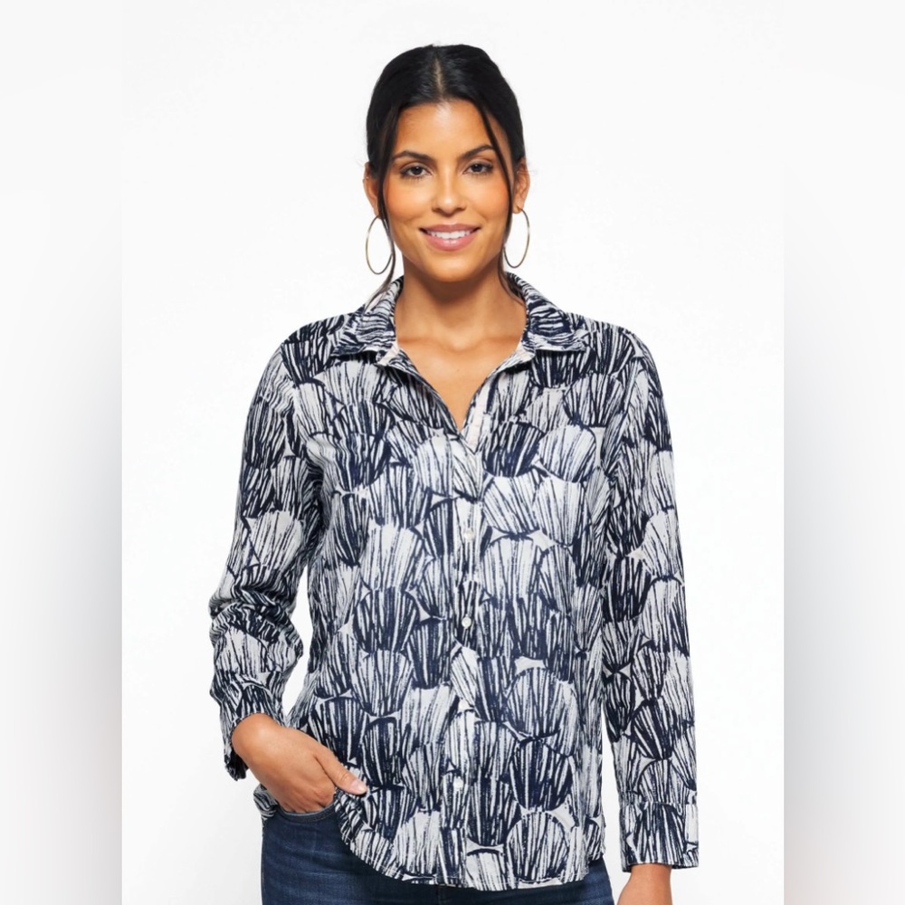 NIC+ZOE Indigo Shells Button Up Blouse